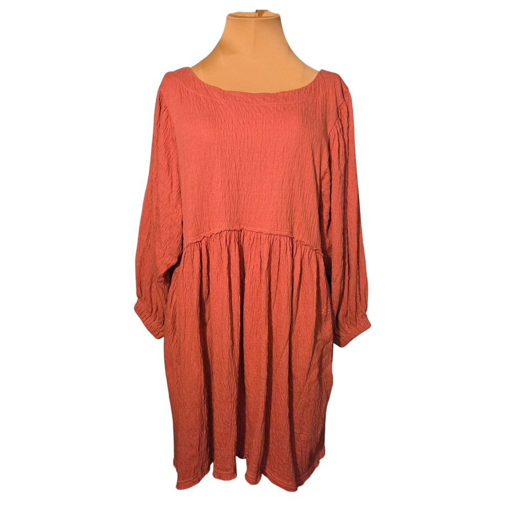 Free People Beach Coral Textured Babydoll Oversized Mini Dress Open Back Size M
